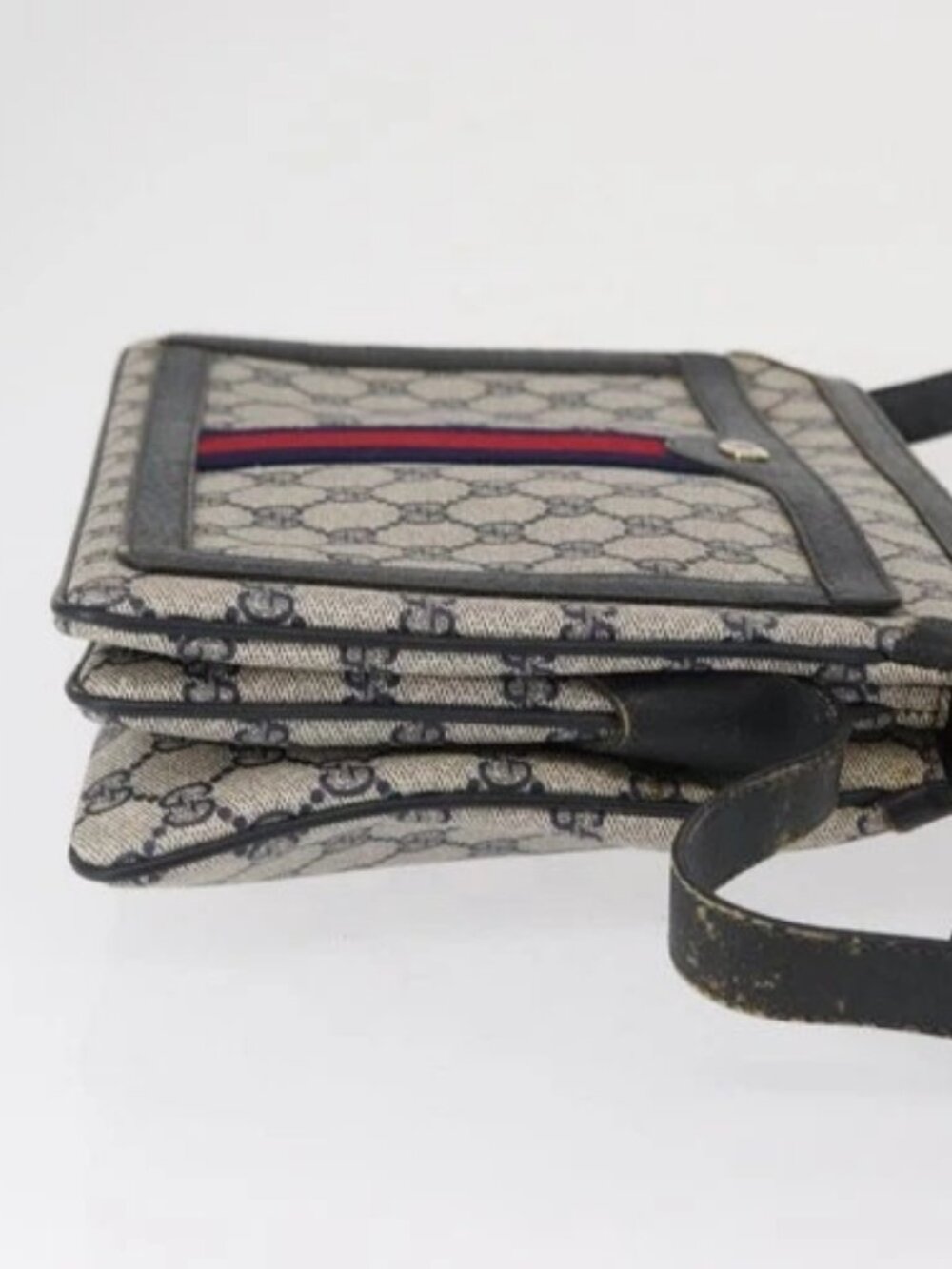 GUCCI GG Supreme Sherry Line Bag PVC Navy Gold Red 14 02 013 Auth 164136 - Picture 3 of 16